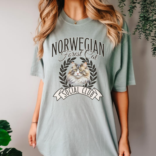 Norwegian Forest Cat Social Club T-Shirt | Comfort Colors Cat Lover Tee | Cozy Graphic Shirt for Norwegian Forest Cat Owners & Enthusiasts