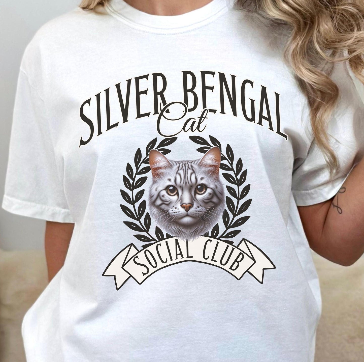 Silver Bengal Cat Social Club T-Shirt Cat Lover Tee Cozy Graphic Shirt for Bengal Cat Owners & Enthusiasts Gift for Silver Cat Mom Dad