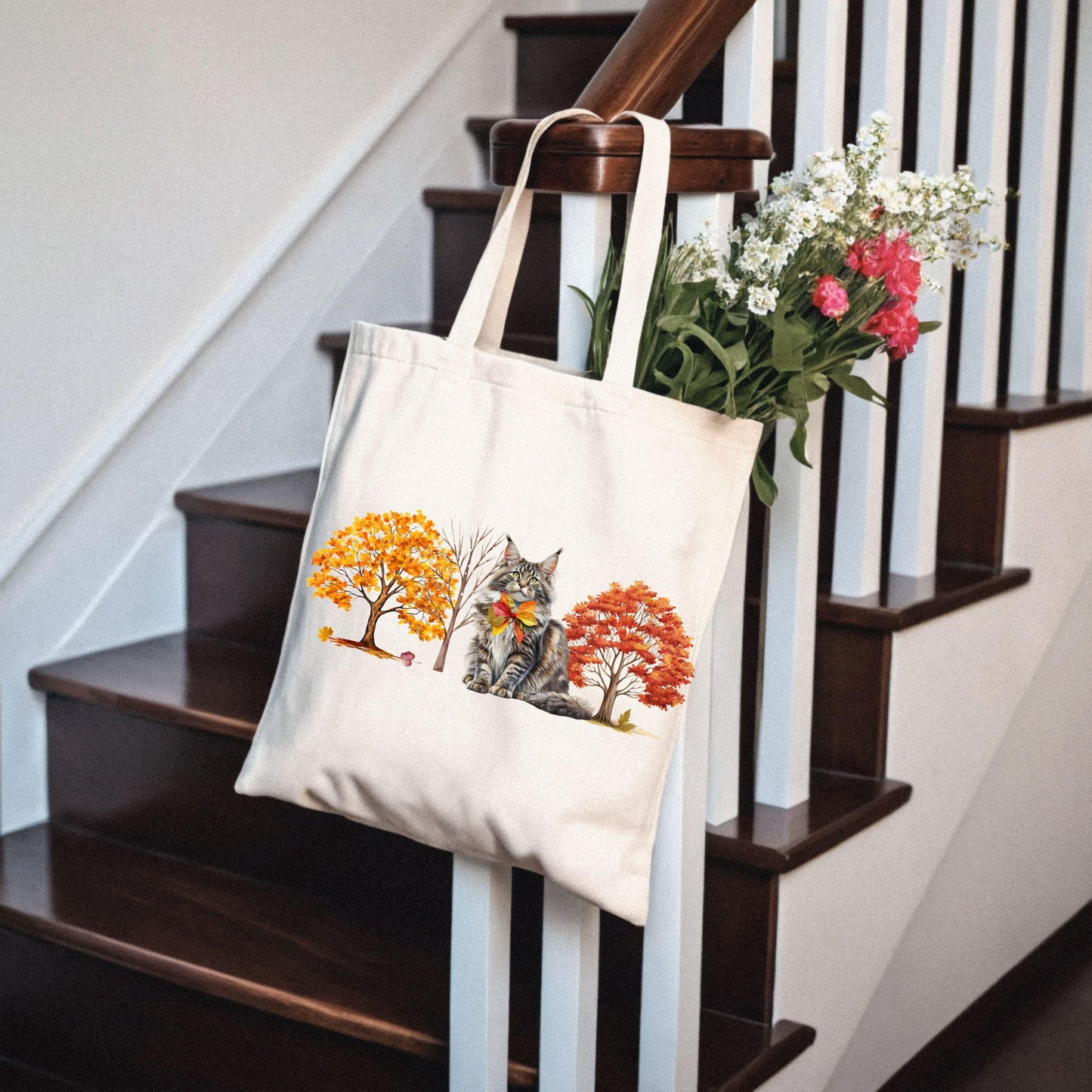 Maine Coon Cat Tote Bag Cotton Canvas Carryall Custom Cat Shopper Eco-Friendly Cat Gift Durable Feline Design Reusable Maine Coon Satchell