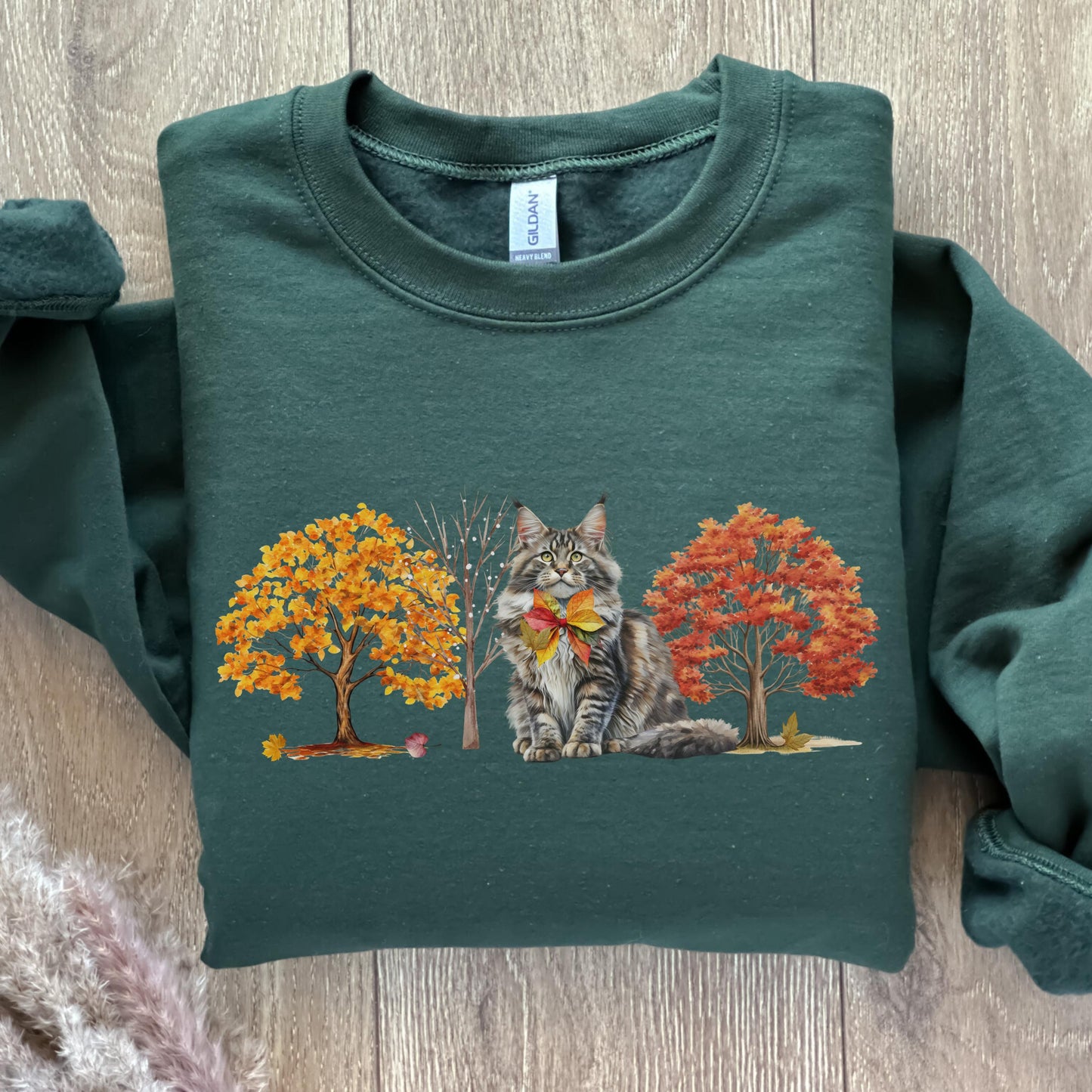 Fall Maine Coon Coquette Sweatshirt Custom Cat Lover Crewneck Cozy Fall Cat Apparel Autumn Cat Design Mainecoon Gift Autumn Cat Shirt