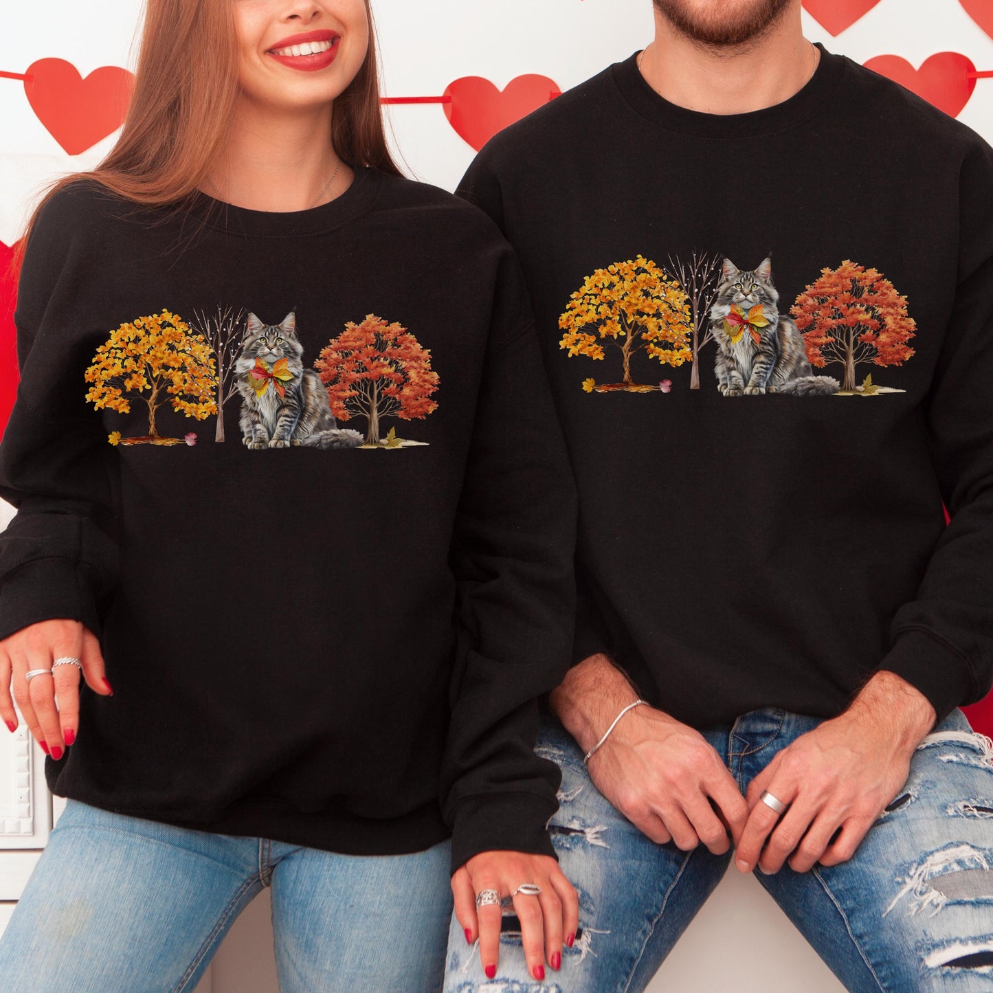 Fall Maine Coon Coquette Sweatshirt Custom Cat Lover Crewneck Cozy Fall Cat Apparel Autumn Cat Design Mainecoon Gift Autumn Cat Shirt