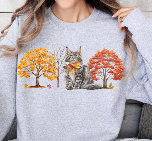Fall Maine Coon Coquette Sweatshirt Custom Cat Lover Crewneck Cozy Fall Cat Apparel Autumn Cat Design Mainecoon Gift Autumn Cat Shirt