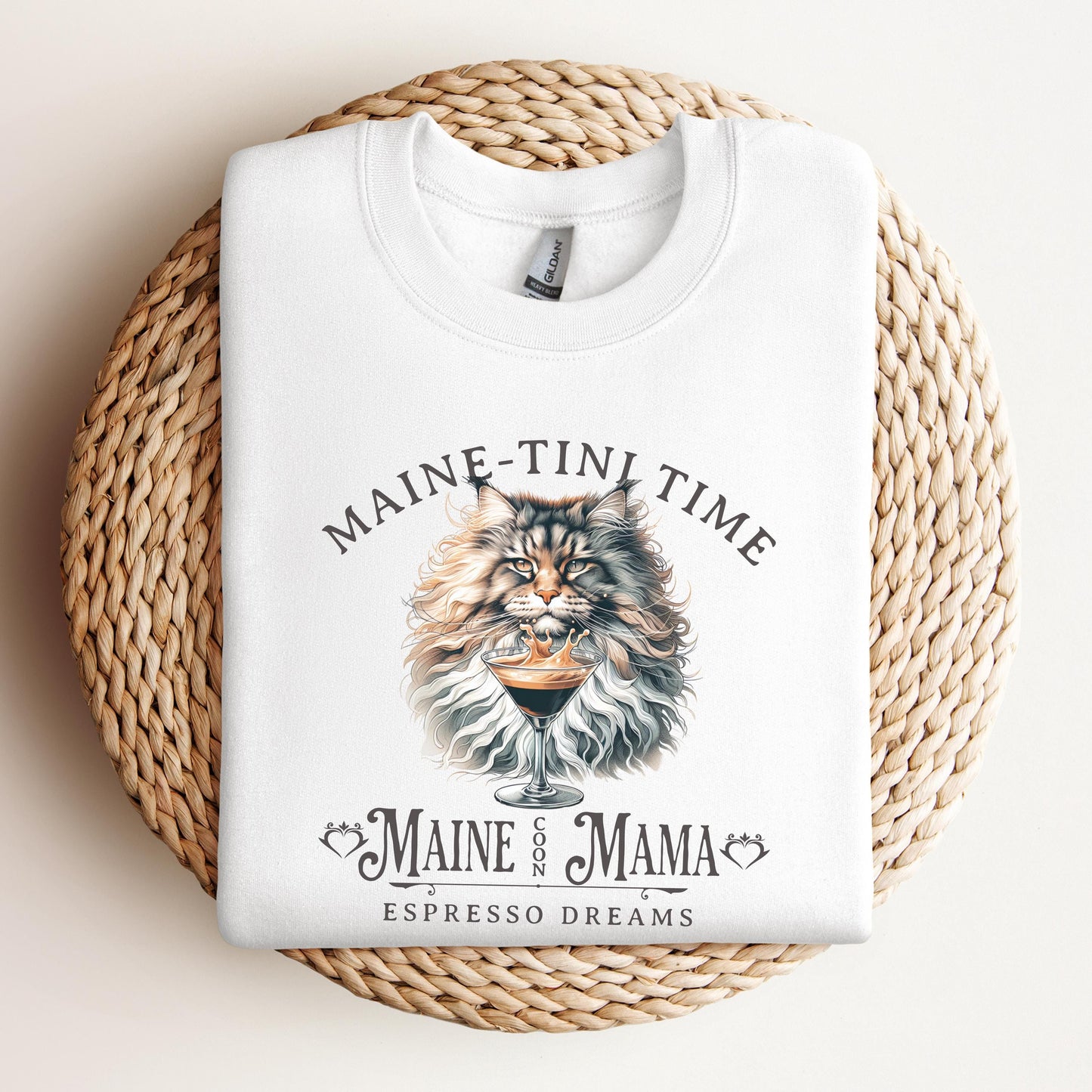 Maine Coon Cat Sweatshirt Espresso Martini TShirt Cat Lover Gift Cozy Apparel Maine Coon Lover Hoodie Custom Cat Top Cocktail Cat Fashion