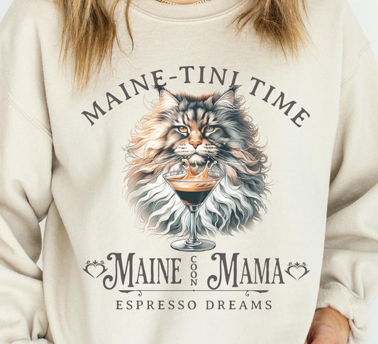 Maine Coon Cat Sweatshirt Espresso Martini TShirt Cat Lover Gift Cozy Apparel Maine Coon Lover Hoodie Custom Cat Top Cocktail Cat Fashion