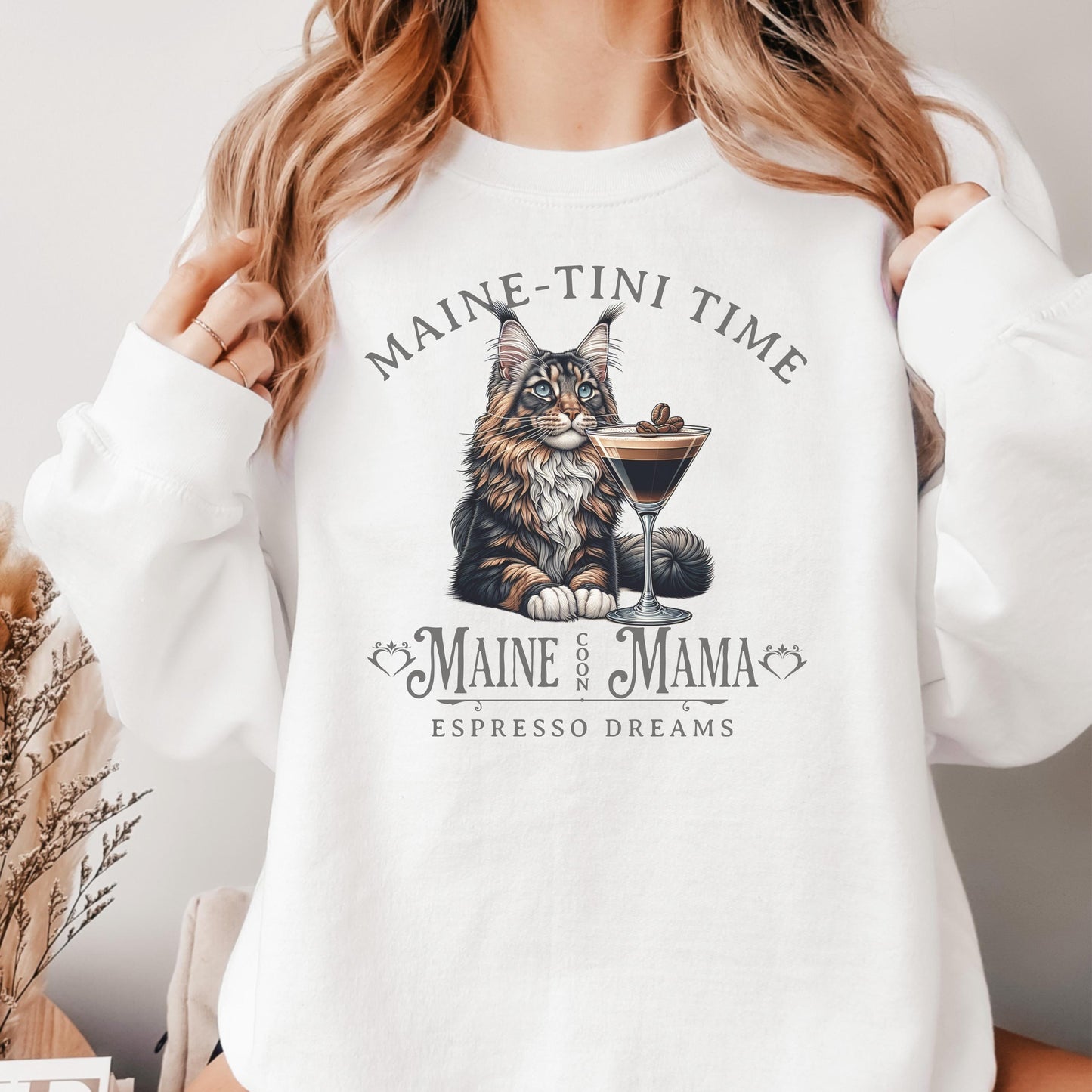 Maine Coon Espresso Cat Sweatshirt Martini TShirt Cat Lover Gift Cozy Apparel Maine Coon Lover Hoodie Custom Cat Top Cocktail Cat Fashion