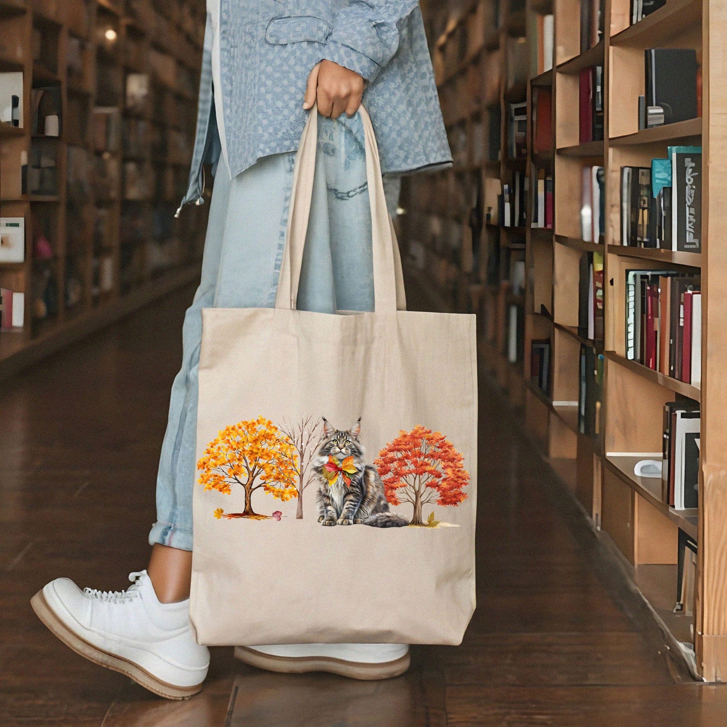 Maine Coon Cat Tote Bag Cotton Canvas Carryall Custom Cat Shopper Eco-Friendly Cat Gift Durable Feline Design Reusable Maine Coon Satchell