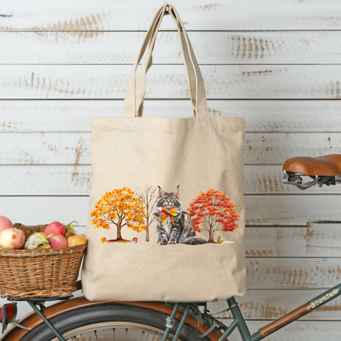 Maine Coon Cat Tote Bag Cotton Canvas Carryall Custom Cat Shopper Eco-Friendly Cat Gift Durable Feline Design Reusable Maine Coon Satchell