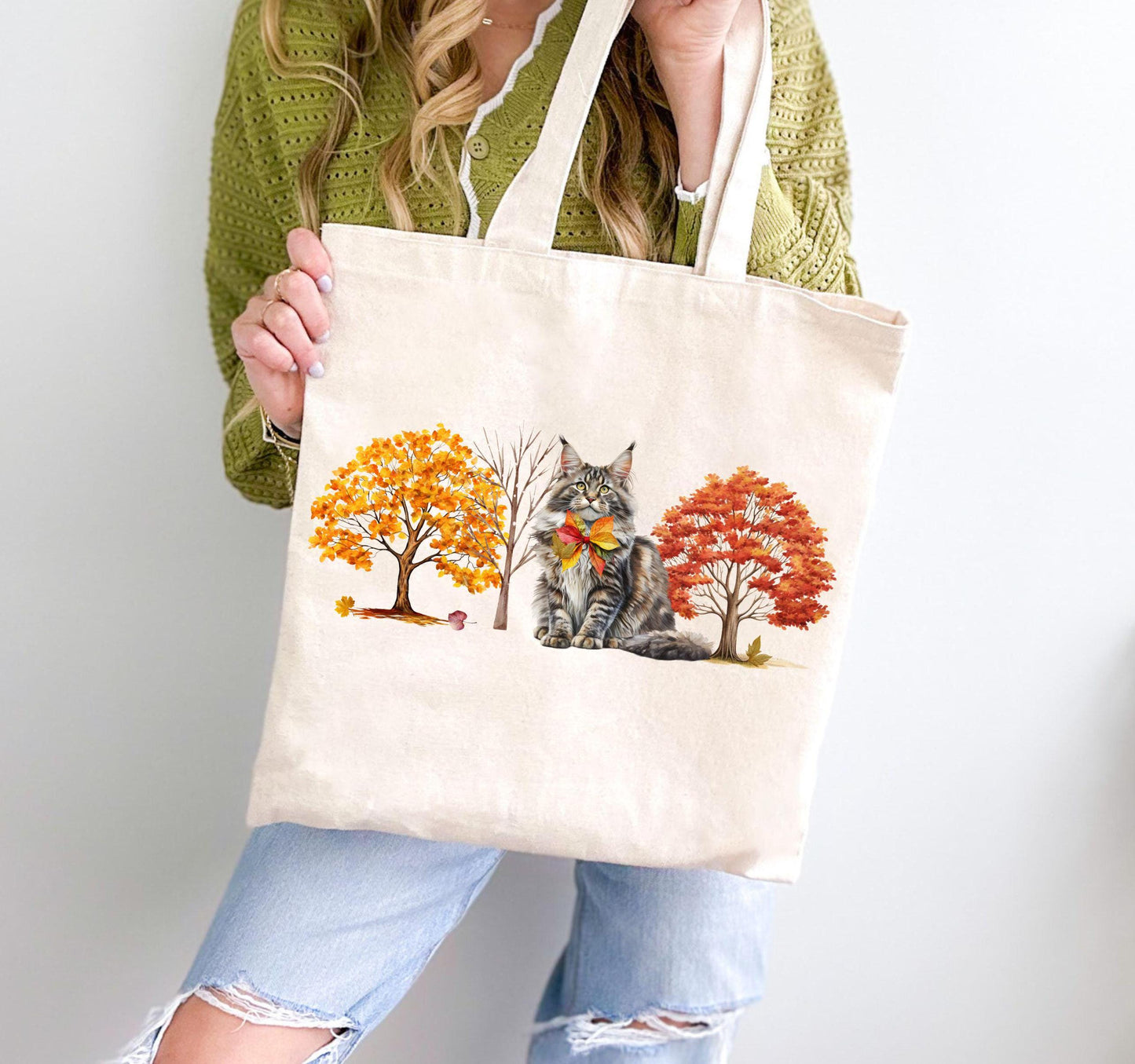 Maine Coon Cat Tote Bag Cotton Canvas Carryall Custom Cat Shopper Eco-Friendly Cat Gift Durable Feline Design Reusable Maine Coon Satchell