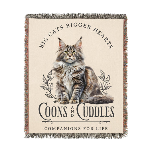 Maine Coon Woven Blanket Gift for Maine Coon Owners Home Decor Cotton Throw with Fringe Cozy Customizable Cat Lover Gift for Mainecoon Owner