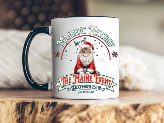Christmas Maine Coon Mug Custom Cat Lover Coffee Cup Two-Tone Ceramic Mug C-Handle Maincoon Design Gift for Cat Lovers Tea Cocoa Mug Gift
