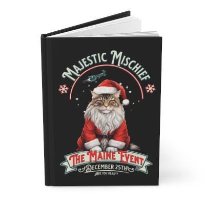 Christmas Mainecoon Hardcover Journal Personalized Notebook for Writing Cute Cat Lover Gift Maine Coon Accessories Stylish Cat Stationery