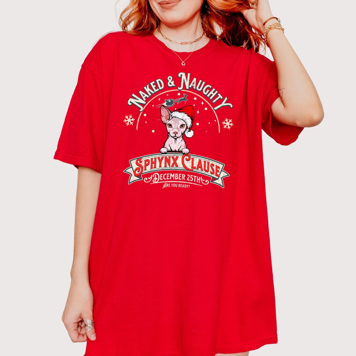 Sphynx Cat Christmas T-shirt Naked and Naughty Comfort Colors shirt Unisex  Cat Tee Garment-Dyed Shirt Funny Holiday Apparel Cat Xmas Gift