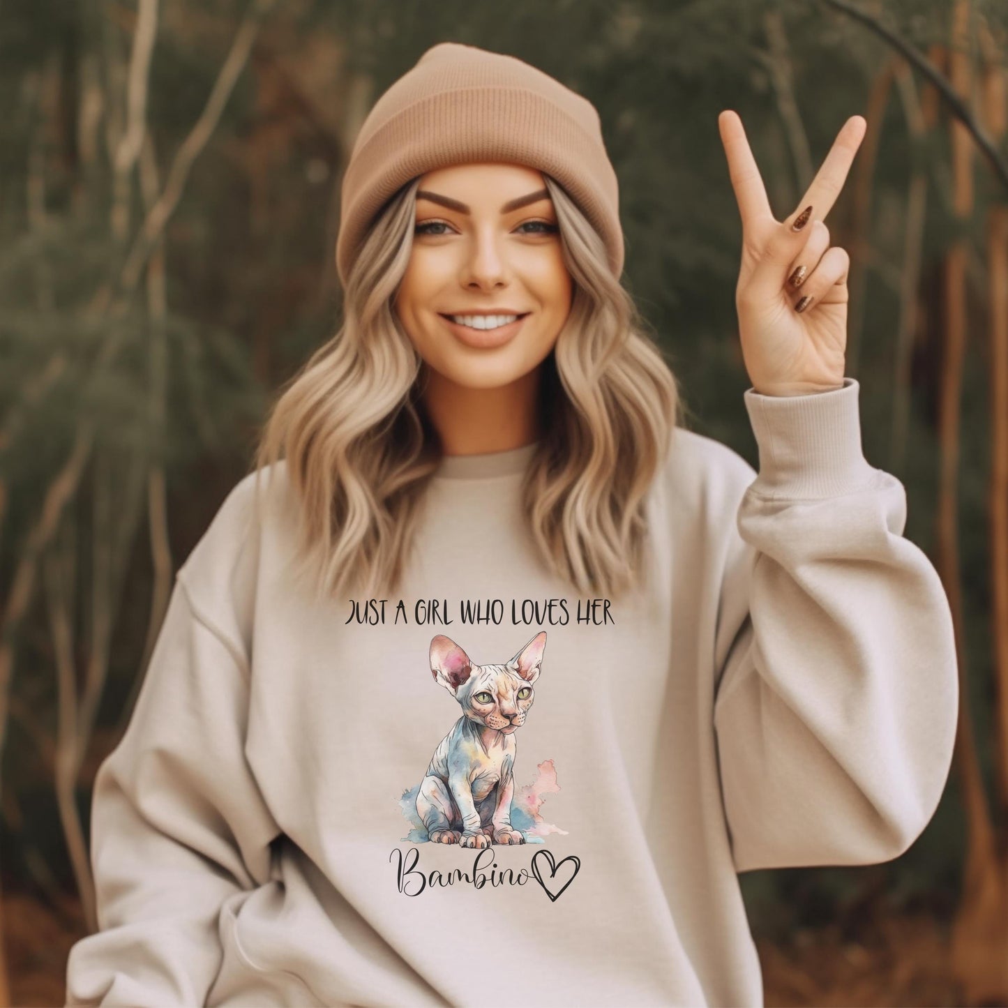 Sphynx Bambino Sweatshirt, Just a Girl, Oversized sweatshirt for Cat Mom, Gifted Custom Catshirt Sweater Gift for Sphynx Lover