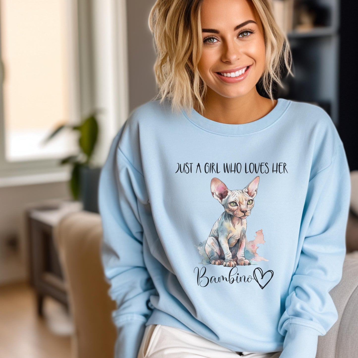 Sphynx Bambino Sweatshirt, Just a Girl, Oversized sweatshirt for Cat Mom, Gifted Custom Catshirt Sweater Gift for Sphynx Lover