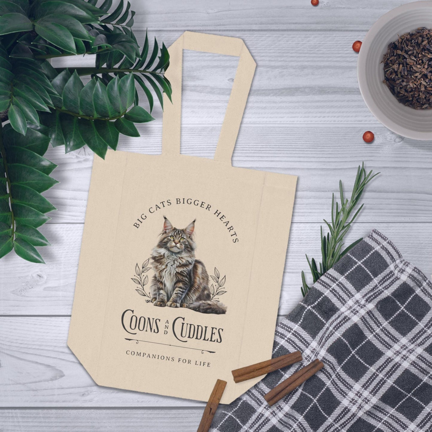 Maine Coon Cat Double Wine Tote Bag 100% Cotton Canvas Wine Carrier for Cat Lovers, Holds 2 Bottles, Perfect Gift for Wine & Cat Enthusiasts