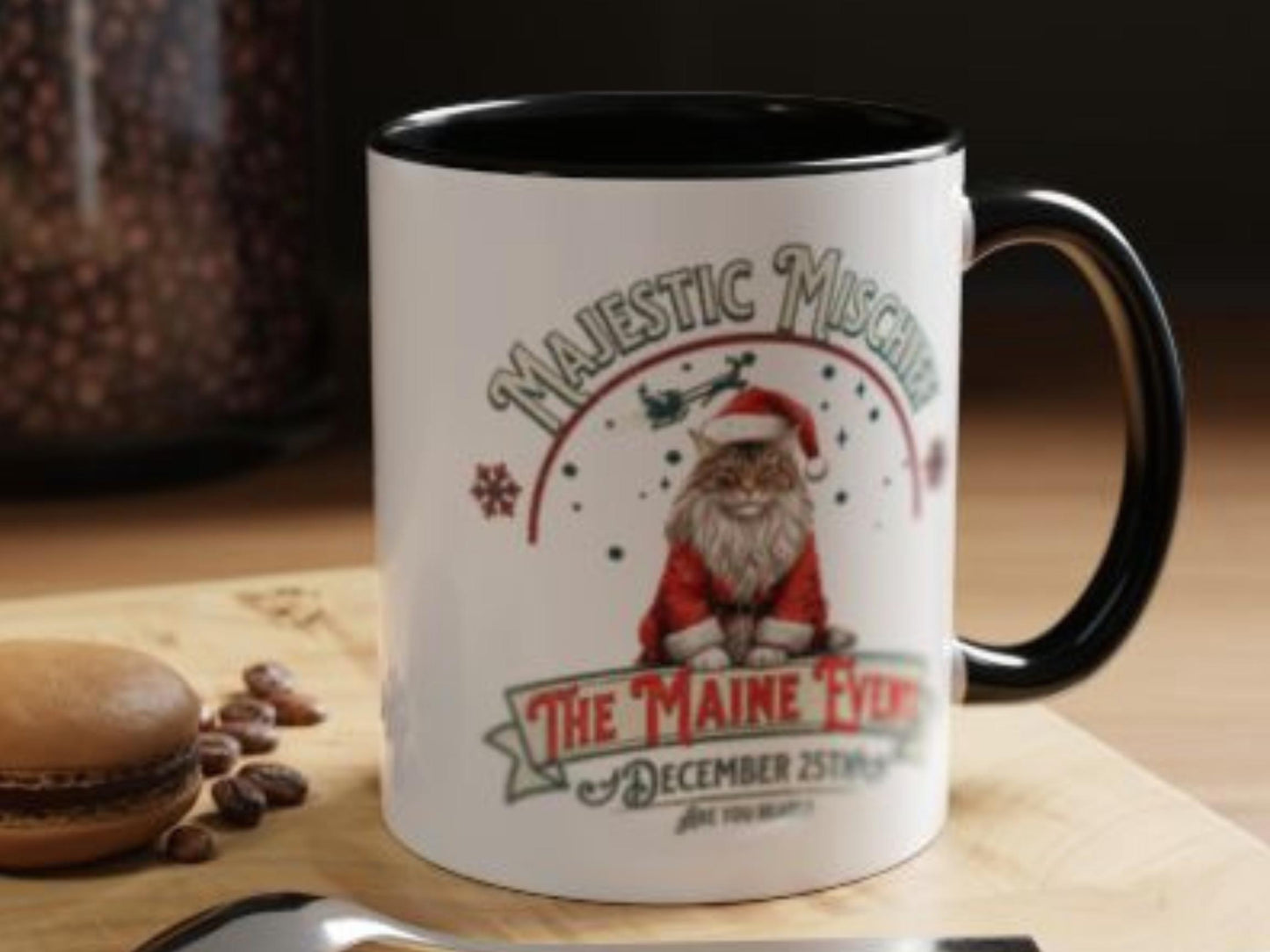 Christmas Maine Coon Mug Custom Cat Lover Coffee Cup Two-Tone Ceramic Mug C-Handle Maincoon Design Gift for Cat Lovers Tea Cocoa Mug Gift