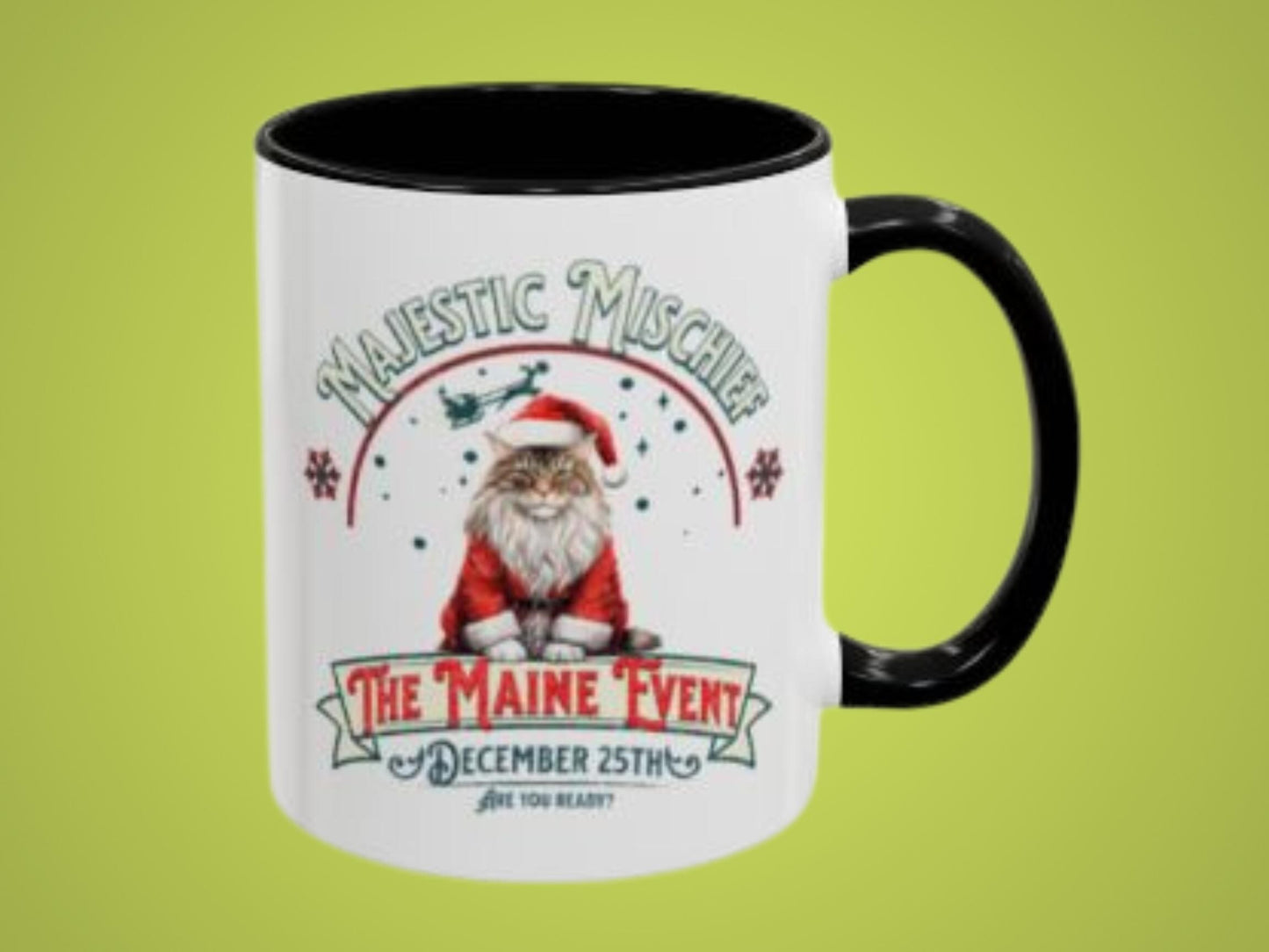 Christmas Maine Coon Mug Custom Cat Lover Coffee Cup Two-Tone Ceramic Mug C-Handle Maincoon Design Gift for Cat Lovers Tea Cocoa Mug Gift