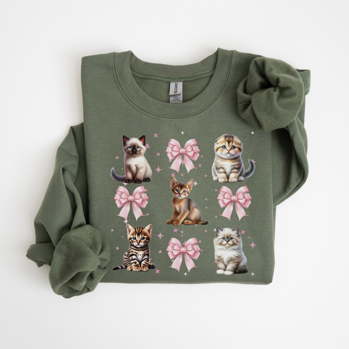 Coquette Kitten Sweatshirt Pretty Pink Bows and Kittens Shirt Abysinian Bengal Ragdoll Scottish Fold Crewneck Soft Cat Lover Gift Sweater