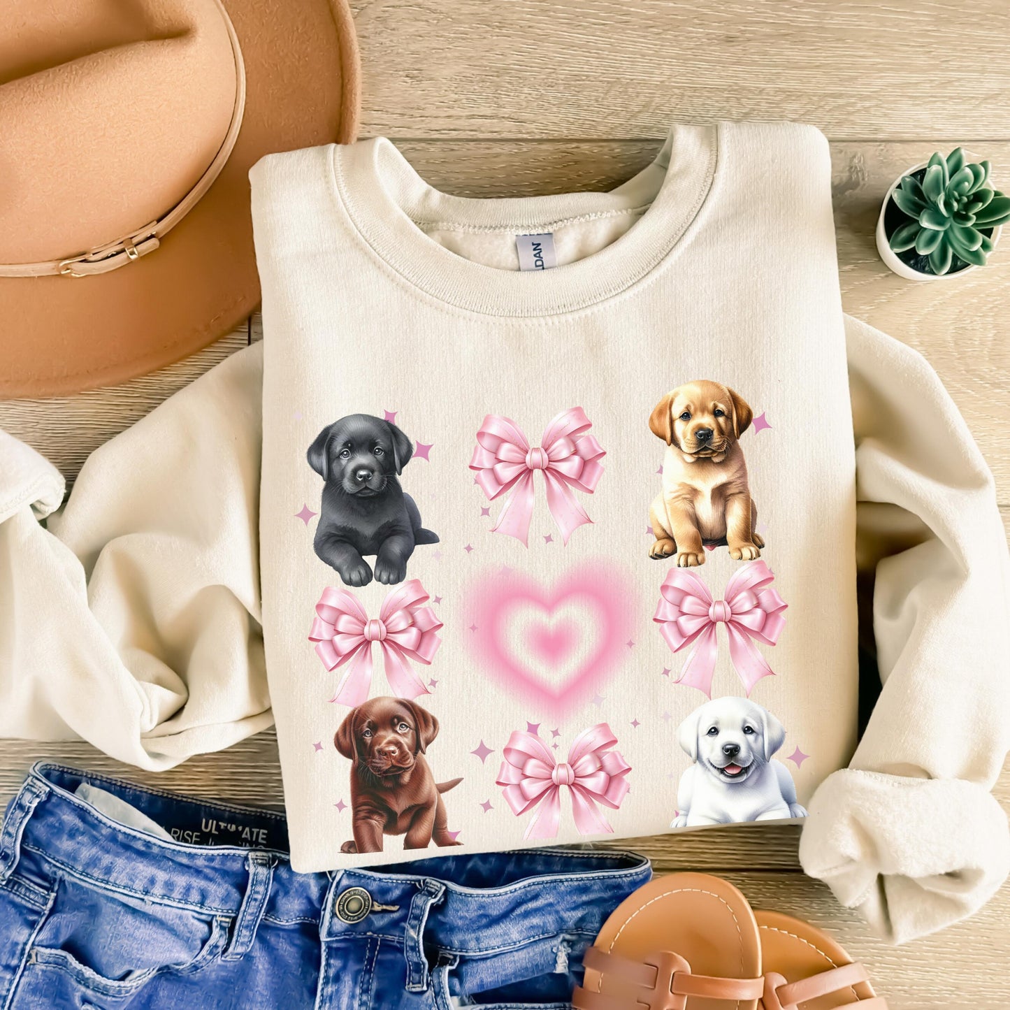 Coquette Labrador Puppy Hoodie Dog Lover Sweatshirt Pink Bow Crewneck Cute Golden Lab White Lab Black Lab Chocolate Lab Puppy Top Gift Women