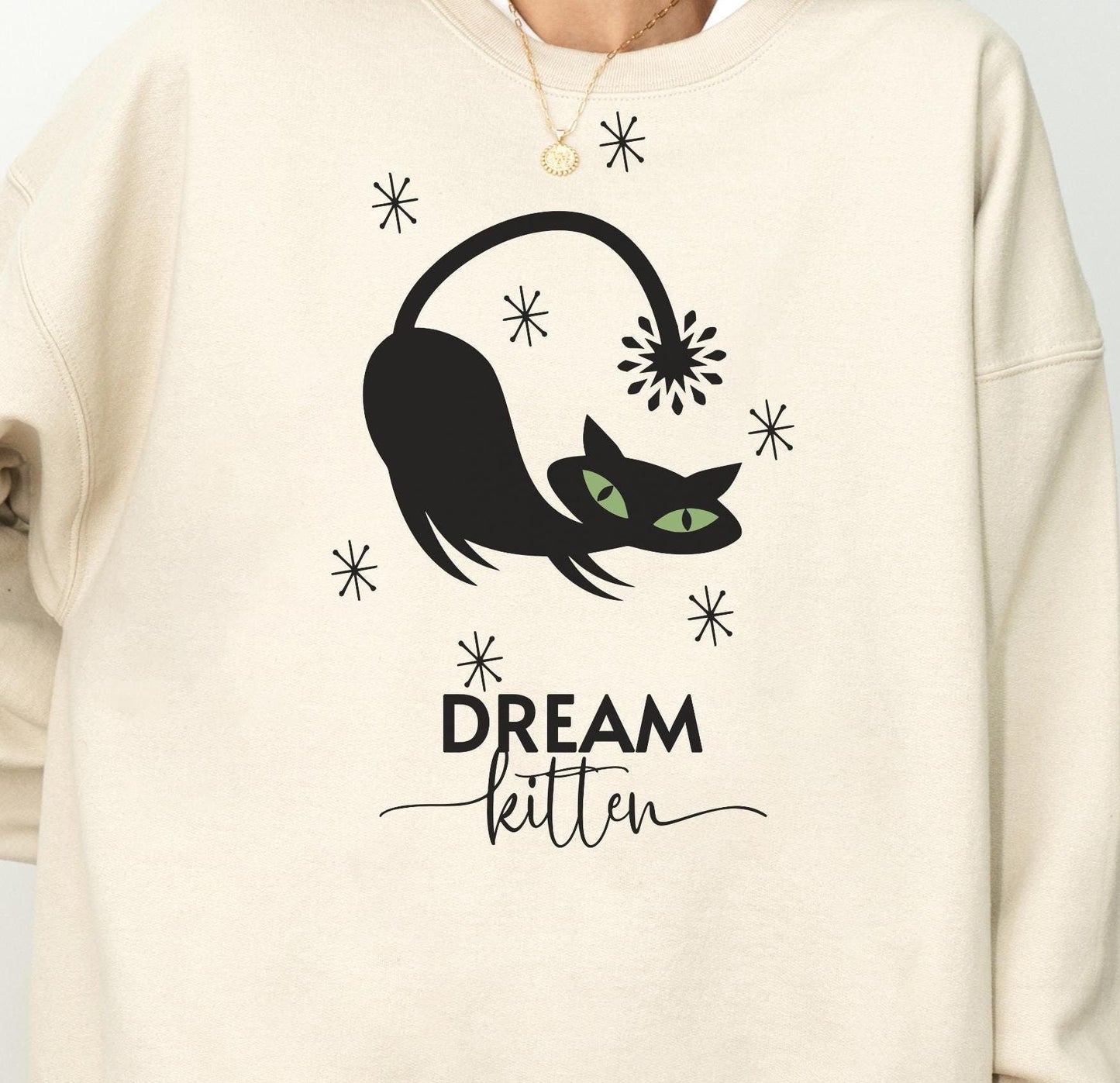 Atomic Retro Cat Lover Sweatshirt Mid Century Modern Cats Nostalgic Vintage Crewneck Soft Feline T-shirt Cozy Space Age Style Graphic Hoodie