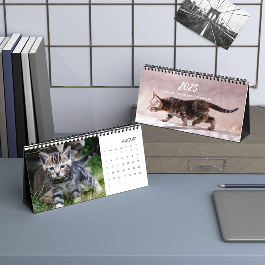 2025  Bengal Kitten Desk Calendar Cute Customizable Cat Lover Gift Adorable Bengal Cat Photography Must-Have Feline Table Decor