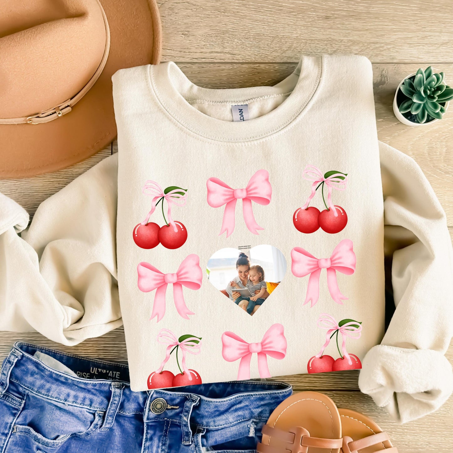 Personalized Gift for Mom Mama Sweatshirt Child's Name Photo Coquette Valentine Shirt with Name Tee Heart Photo Hoodie Mother's Day Keepsake