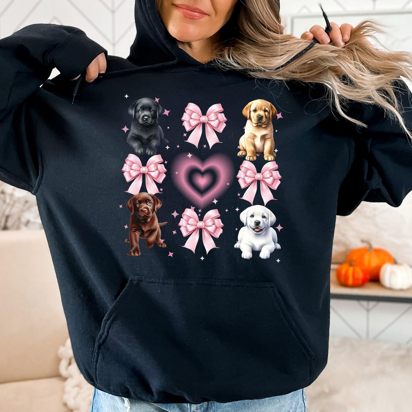 Coquette Labrador Puppy Hoodie Dog Lover Sweatshirt Pink Bow Crewneck Cute Golden Lab White Lab Black Lab Chocolate Lab Puppy Top Gift Women