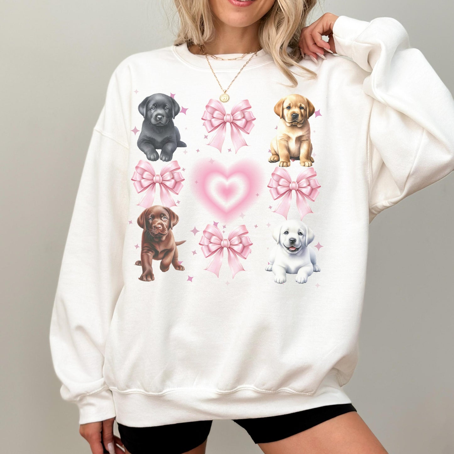 Coquette Labrador Puppy Hoodie Dog Lover Sweatshirt Pink Bow Crewneck Cute Golden Lab White Lab Black Lab Chocolate Lab Puppy Top Gift Women