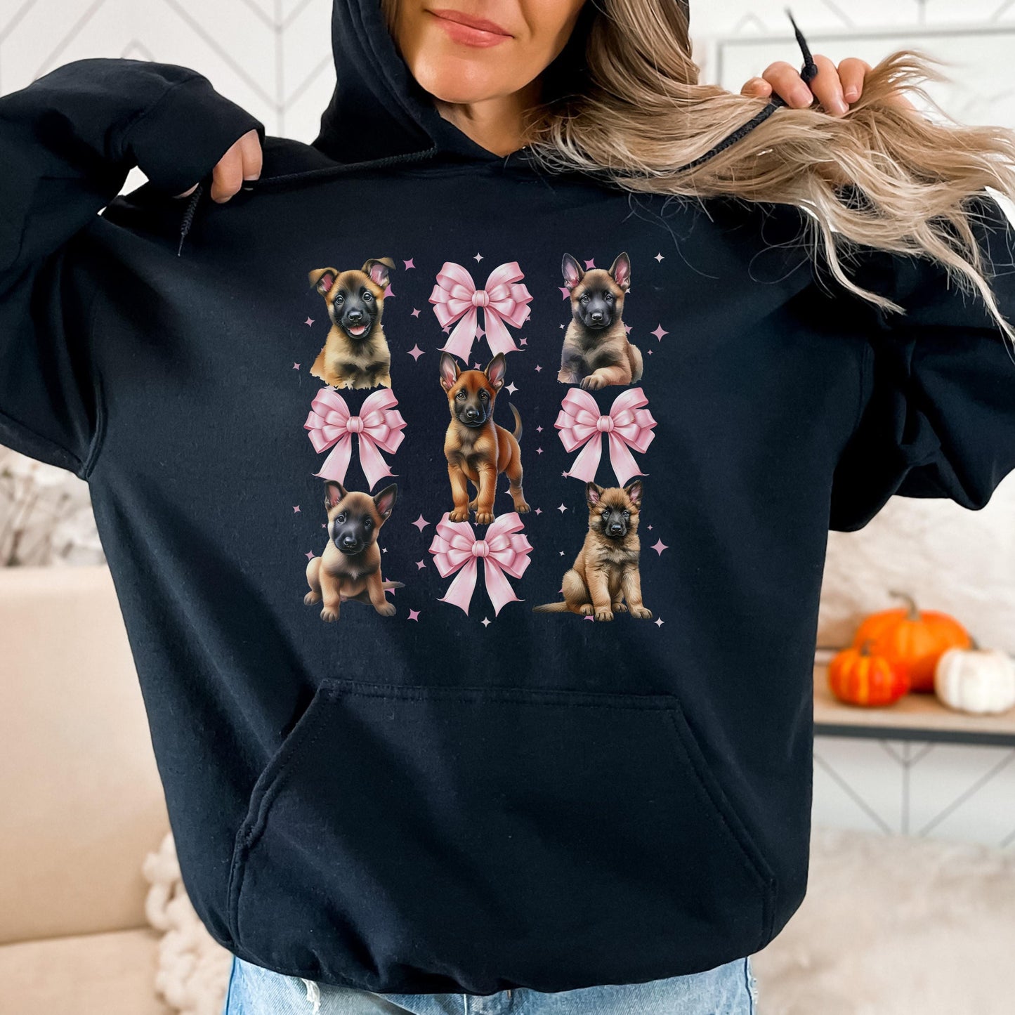 Belgian Malinois Lover Coquette Sweatshirt Dog Hoodie Pink Bow Crewneck Cute Malinois Puppy Sweater Girly Dog Lover Top Gift for Women