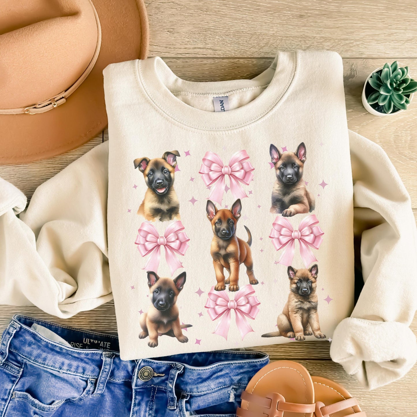Belgian Malinois Lover Coquette Sweatshirt Dog Hoodie Pink Bow Crewneck Cute Malinois Puppy Sweater Girly Dog Lover Top Gift for Women