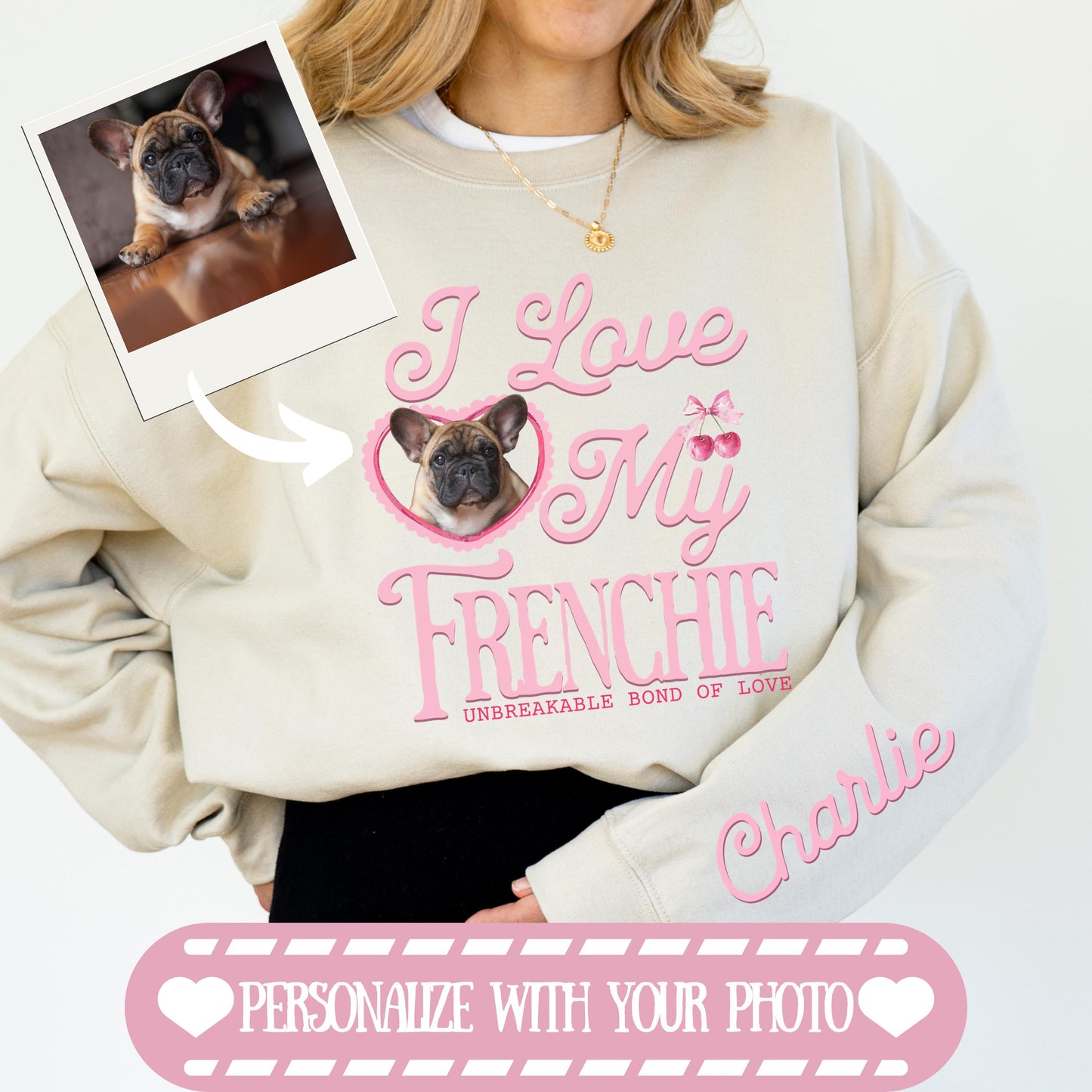 Personalized Pet Photo Shirt Gift Insert Design Here Coquette Aesthetic Bows Tee Heart Pet Picture Valentine Dog Sweatshirt Pet Hoodie