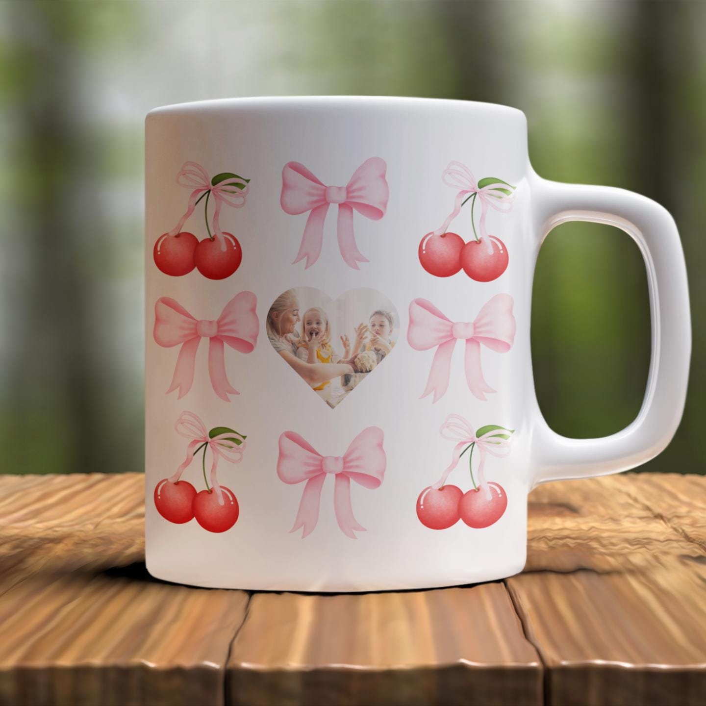 Personalized Gift for Mom Coquette Mama Mug with Childs Name & Photo Heart Photo Cherry Cup Valentines Day Custom Mothers Day Keepsake Mug