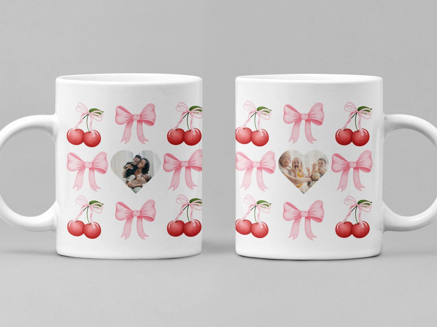 Personalized Gift for Mom Coquette Mama Mug with Childs Name & Photo Heart Photo Cherry Cup Valentines Day Custom Mothers Day Keepsake Mug