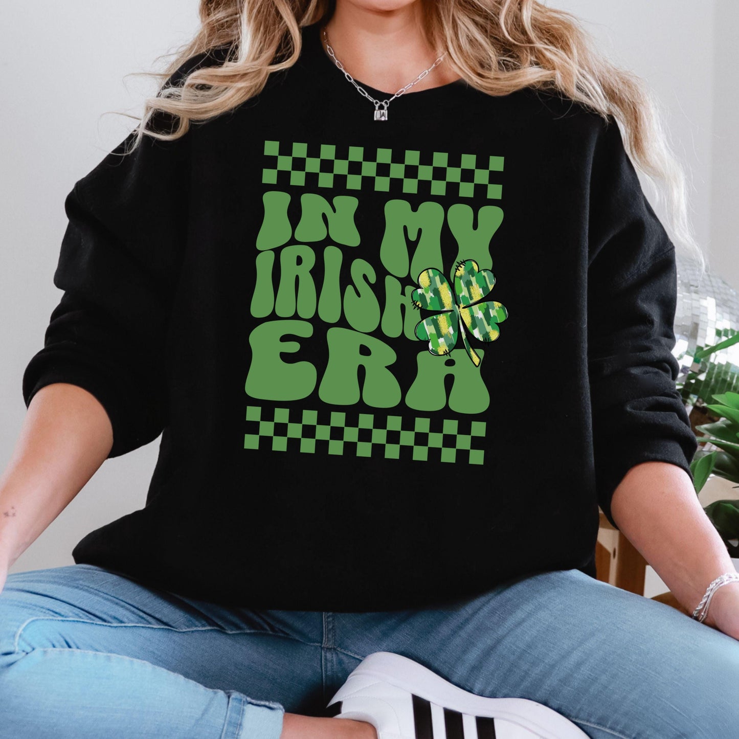 St Patricks Day Retro Shamrock Sweatshirt Funny Coquette Irish St Paddys Day Lucky Sweater Girls Four Leaf Green Toile Lucky Clover Shirt
