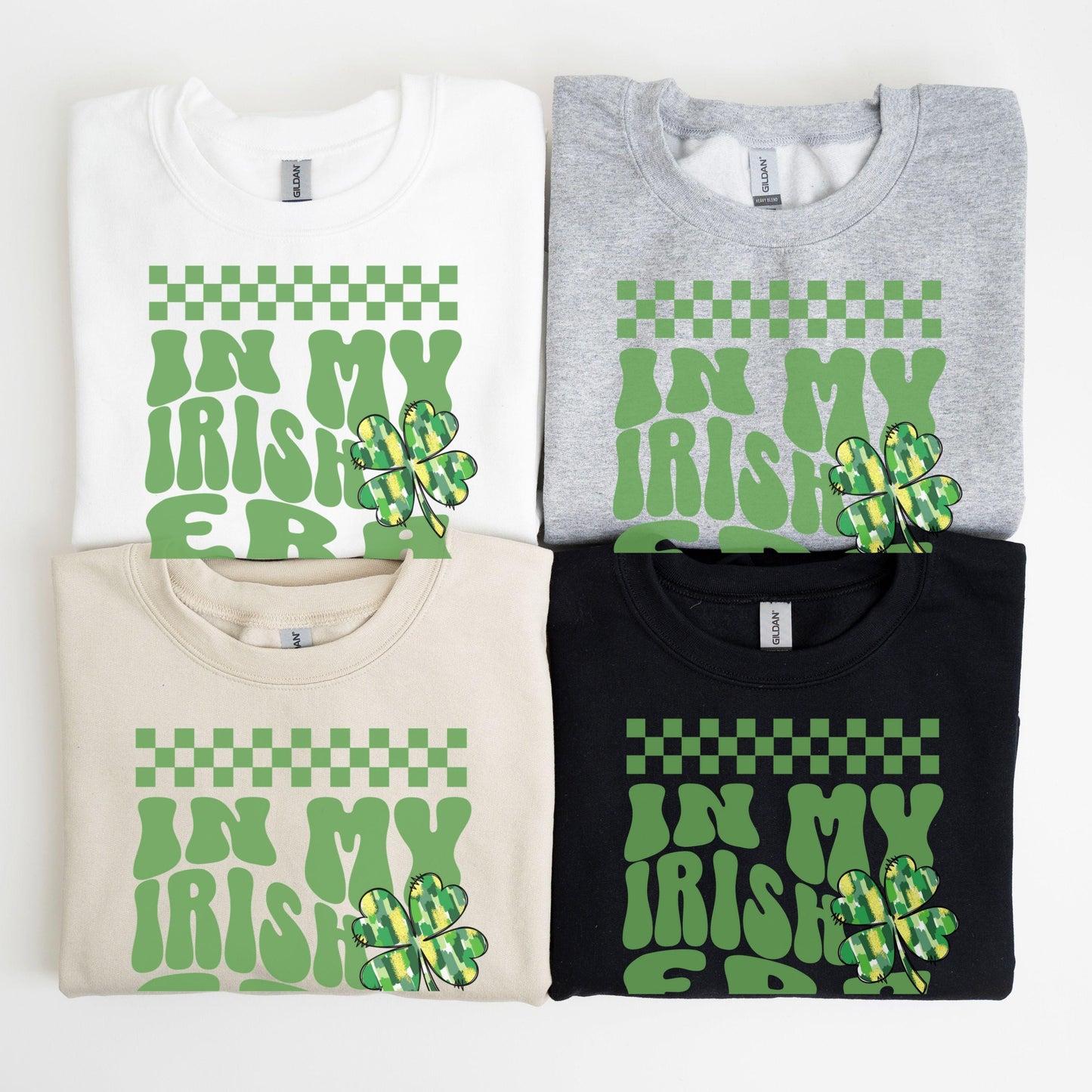 St Patricks Day Retro Shamrock Sweatshirt Funny Checkered Irish St Paddys Day Lucky Sweater Girls 4 Leaf Green Brushstroke Clover Shirt