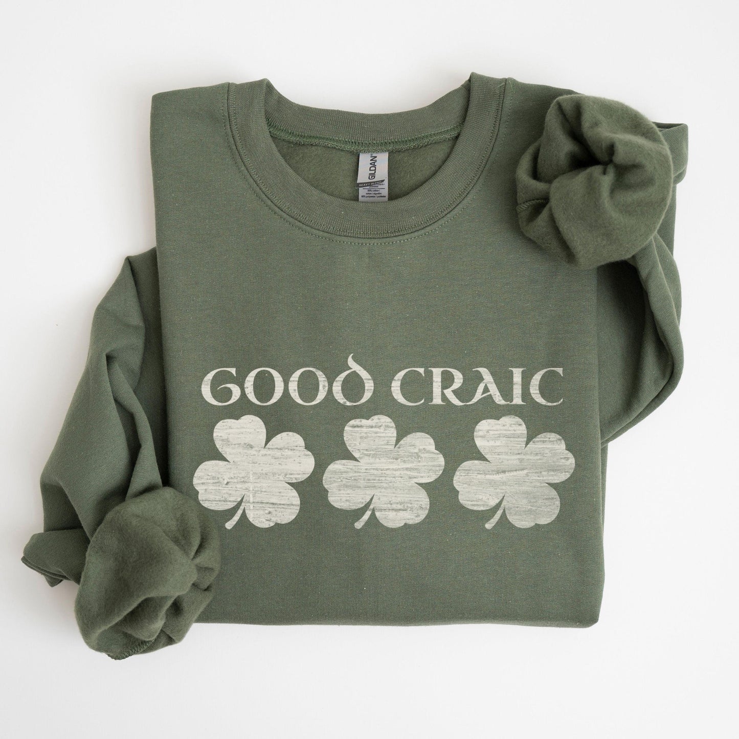 St Patricks Day Retro Shamrock Sweatshirt Funny Gaelic Irish St Paddys Day Lucky Sweater Girls Four Leaf Green Good Craic Lucky Clover Shirt