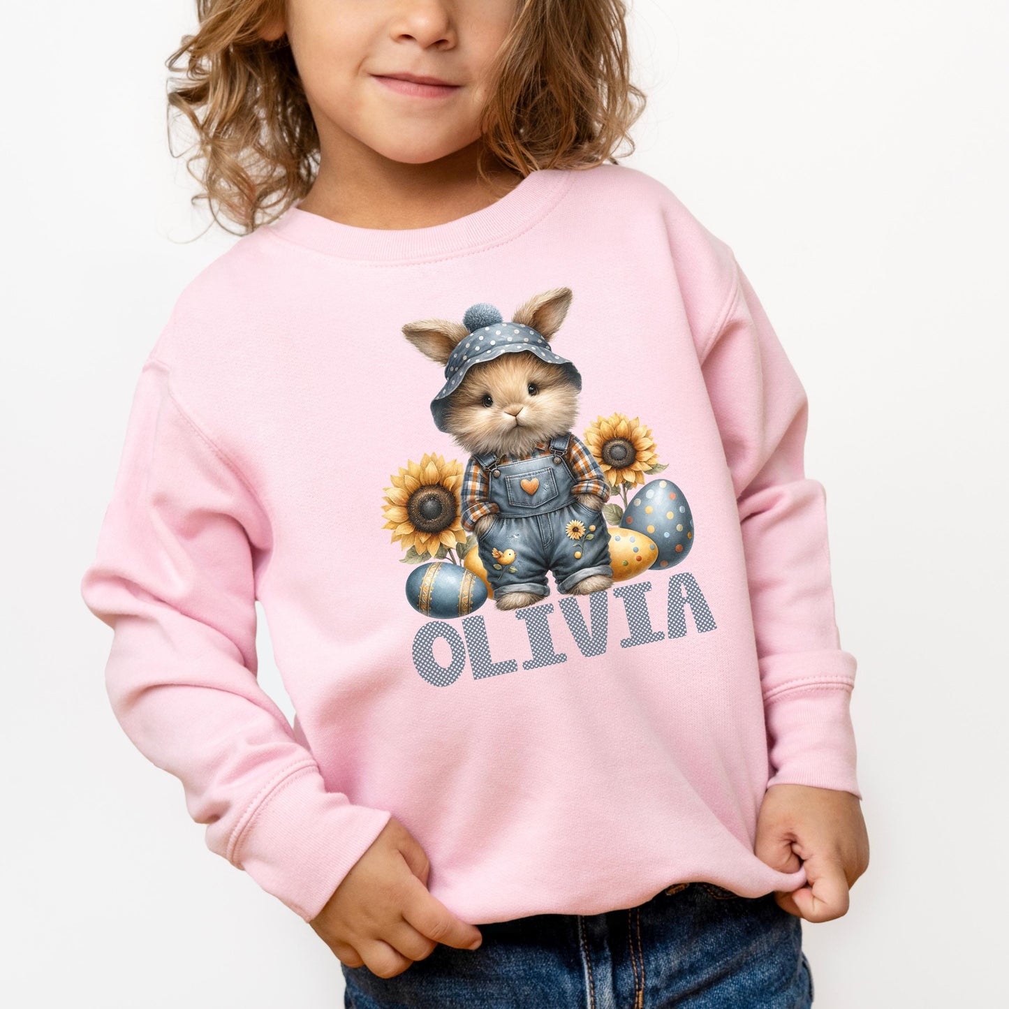 Toddler Easter Shirt for Boys Girls Kids Personalized Name Doodle Font Infant Crewneck Easter Bunny Sweatshirt for 2T Custom Toddler Shirts