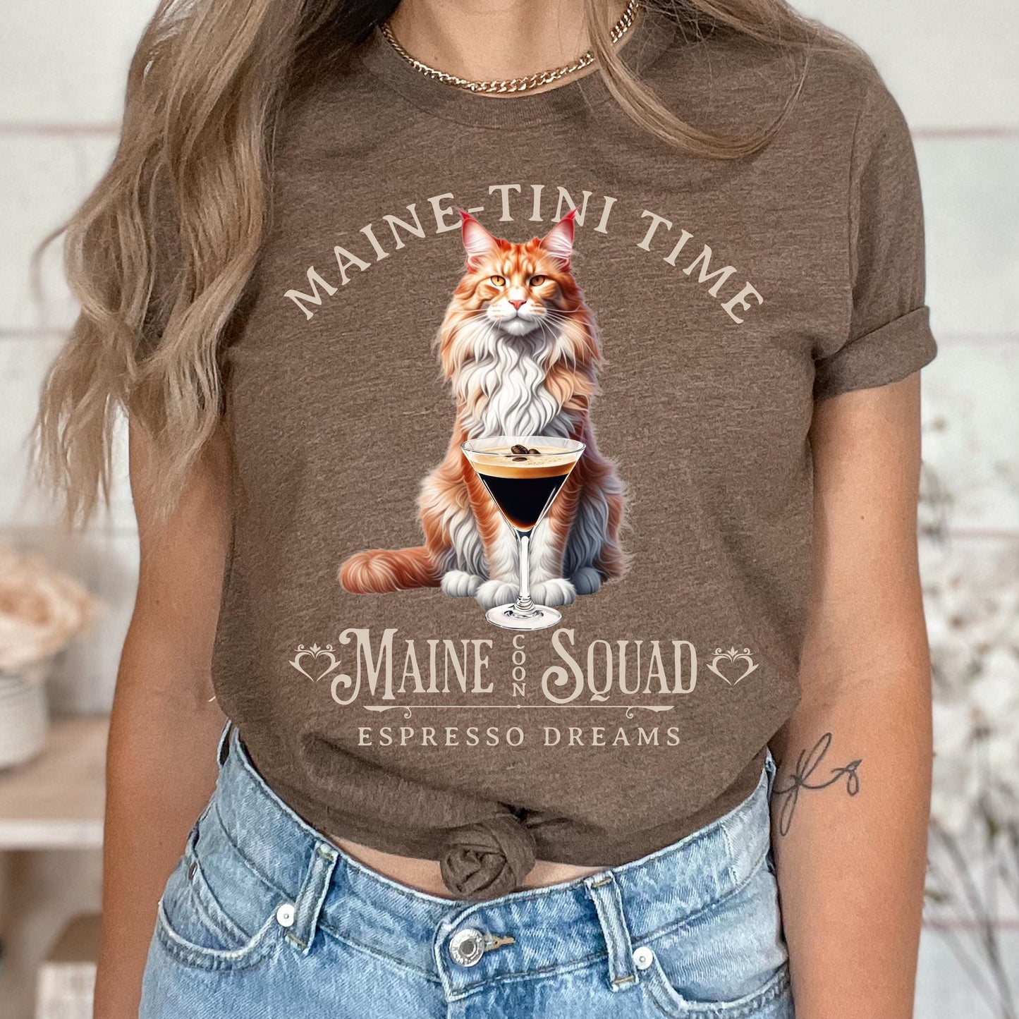 Maine Coon Espresso Squad Group Shirt Cat Martini TShirt Cat Lover Tee Cozy Apparel Maine Coon Lover Gift Custom Cat Top Cocktail Fashion