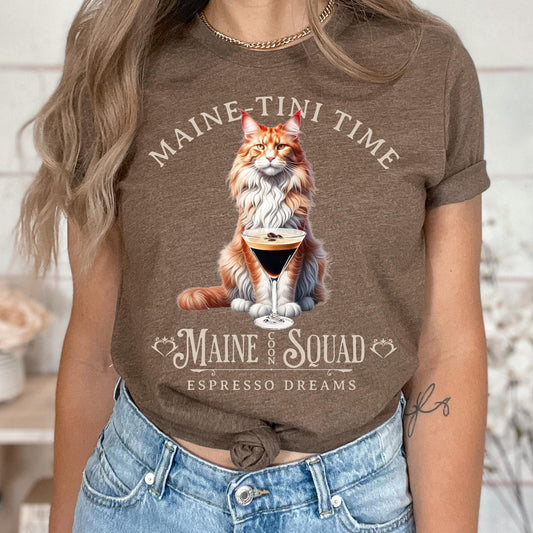 Maine Coon Espresso Squad Group Shirt Cat Martini TShirt Cat Lover Tee Cozy Apparel Maine Coon Lover Gift Custom Cat Top Cocktail Fashion