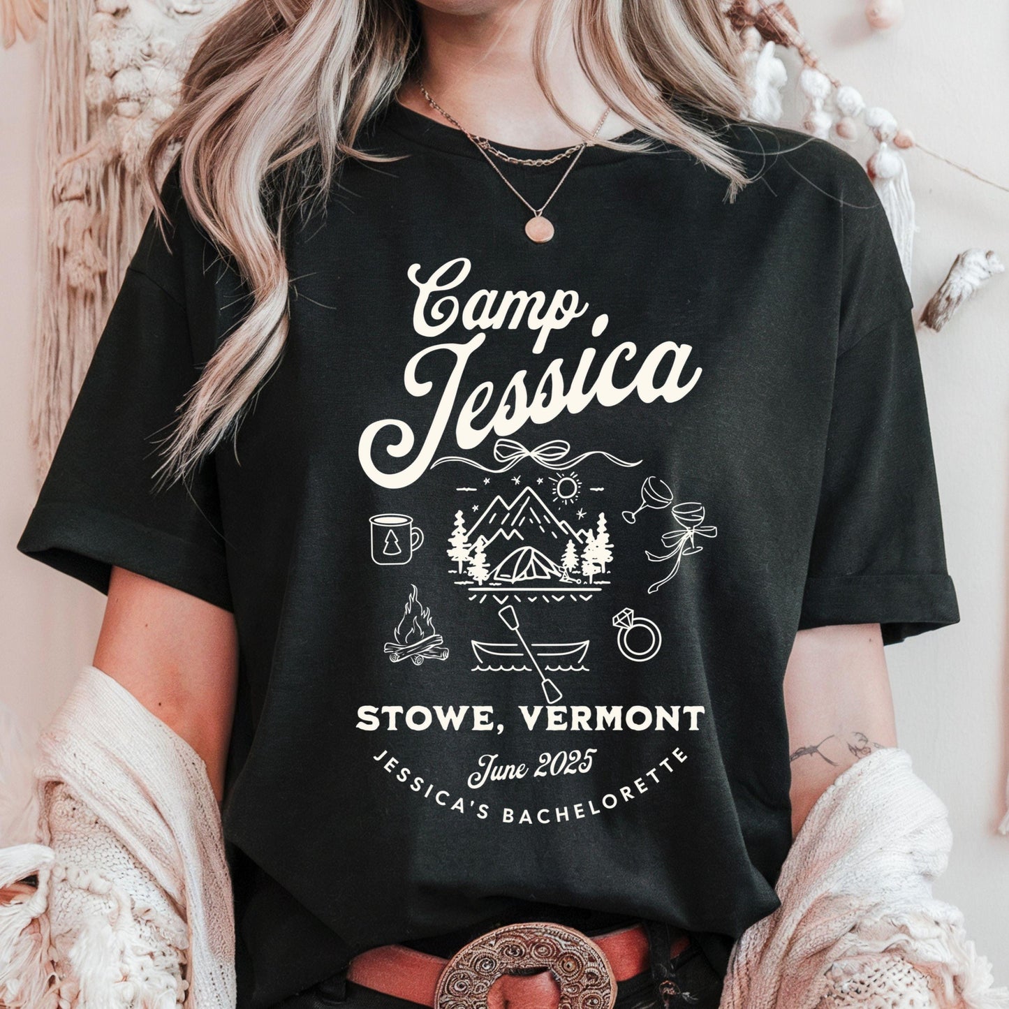 Custom Location Camp Bachelorette Shirt Future Wifey Bride Doodle Art Lets Go Girls Trip Personalized Camp Bach Bridesmaids Gift Tshirt Tee