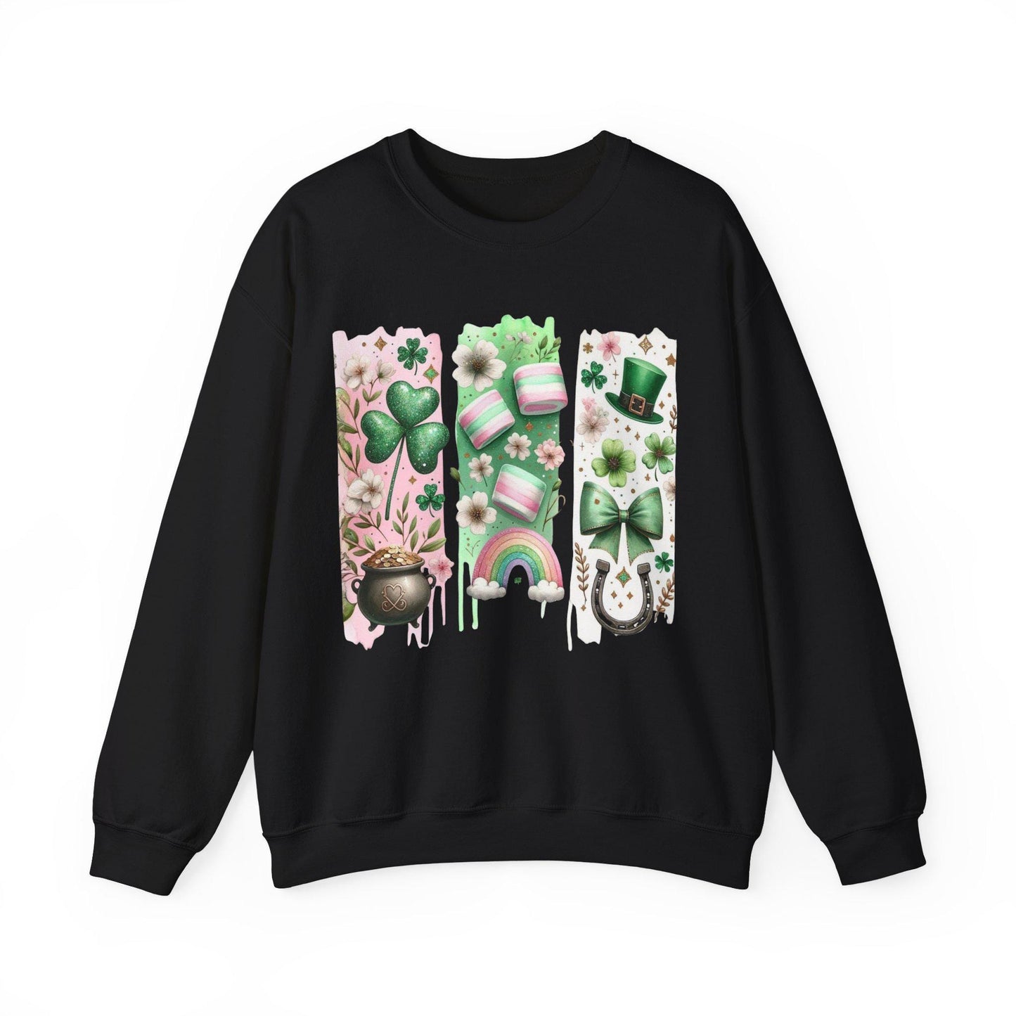 St Patricks Day Retro Shamrock Sweatshirt Funny Coquette Irish St Paddys Day Lucky Sweater Girls 4 Leaf Green Brushstroke Bow Clover Shirt