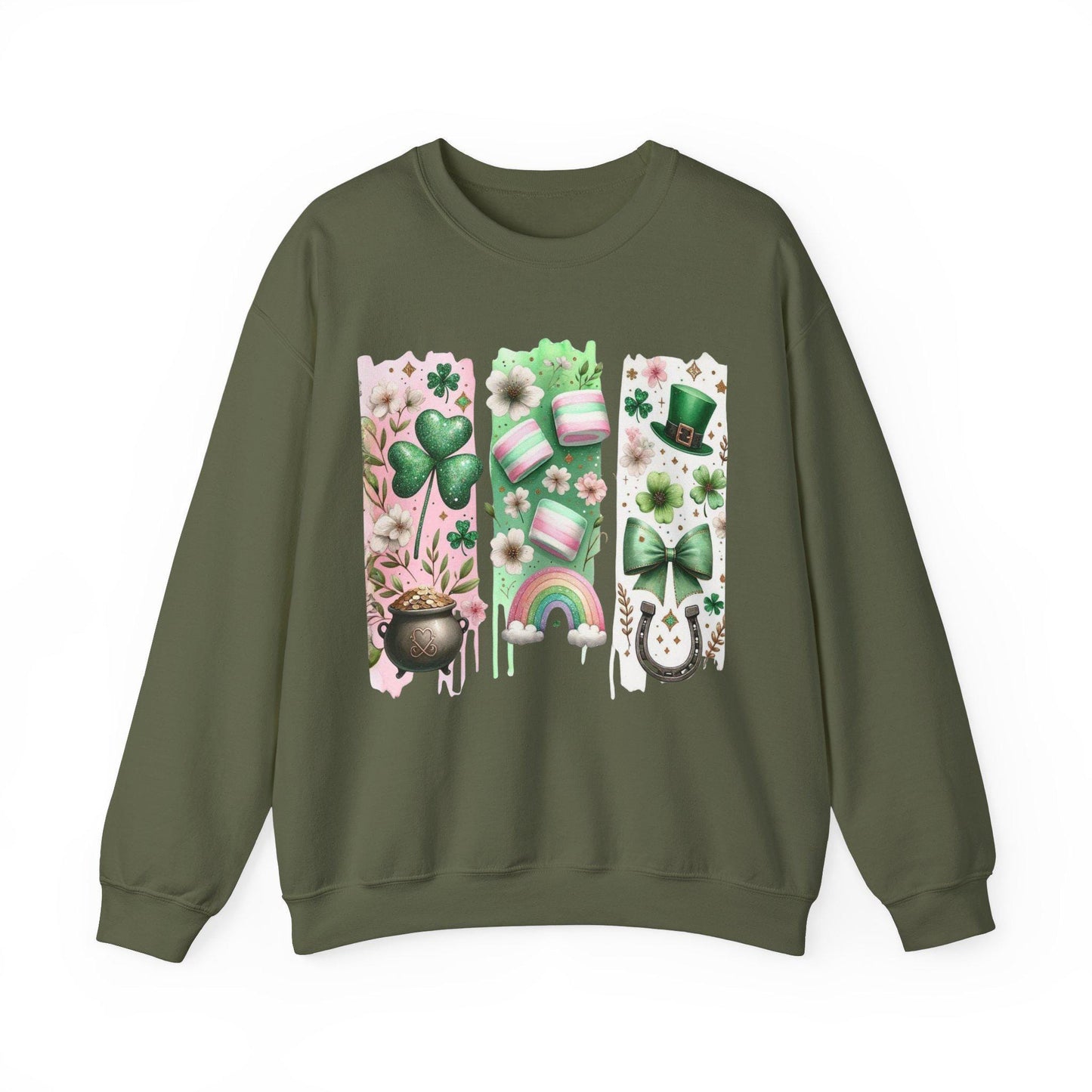 St Patricks Day Retro Shamrock Sweatshirt Funny Coquette Irish St Paddys Day Lucky Sweater Girls 4 Leaf Green Brushstroke Bow Clover Shirt