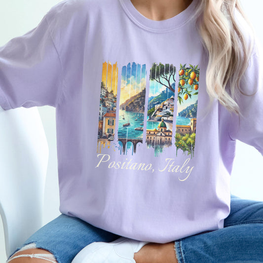Amalfi Coast Watercolor Shirt Italy Travel Tee Mediterranean Aesthetic Vintage Scooter T-Shirt Coastal Fashion Italian Honeymoon Gift