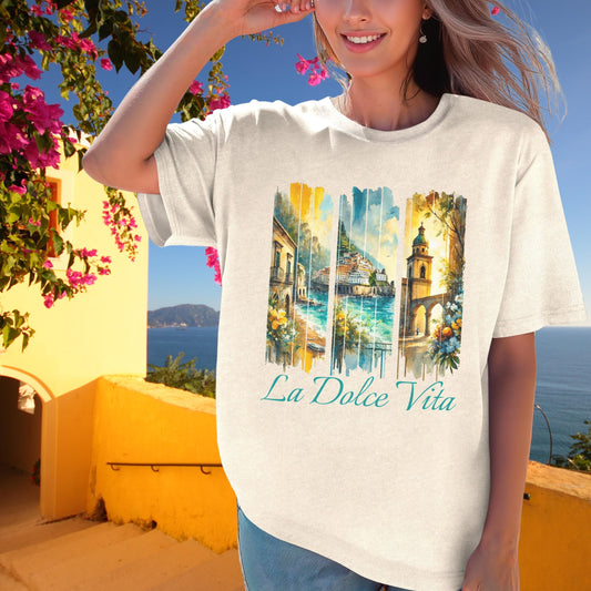 8. Amalfi Coast Watercolor Shirt Italy Travel Tee Mediterranean Aesthetic Vintage Scooter T-Shirt Coastal Fashion Italian Honeymoon Gift