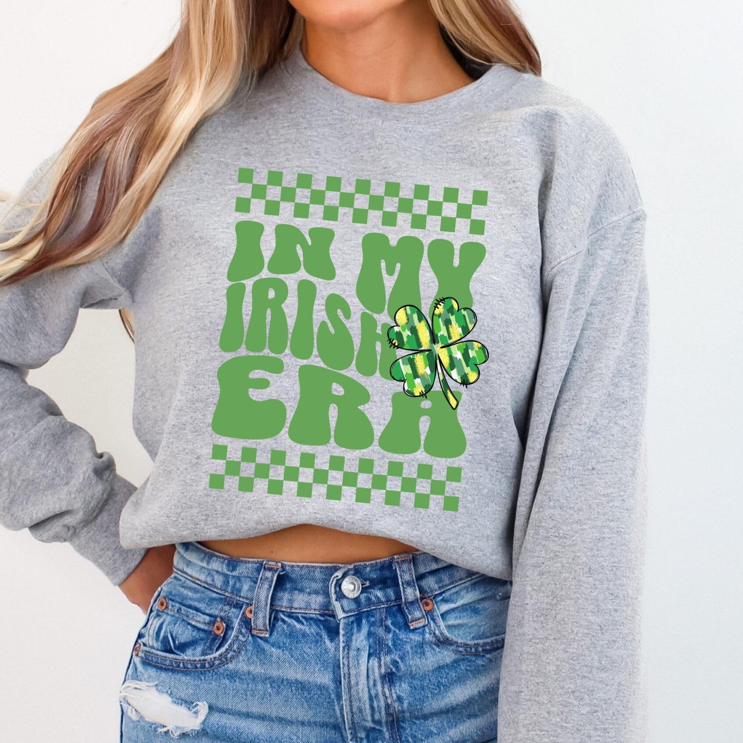 St Patricks Day Retro Shamrock Sweatshirt Funny Coquette Irish St Paddys Day Lucky Sweater Girls Four Leaf Green Toile Lucky Clover Shirt