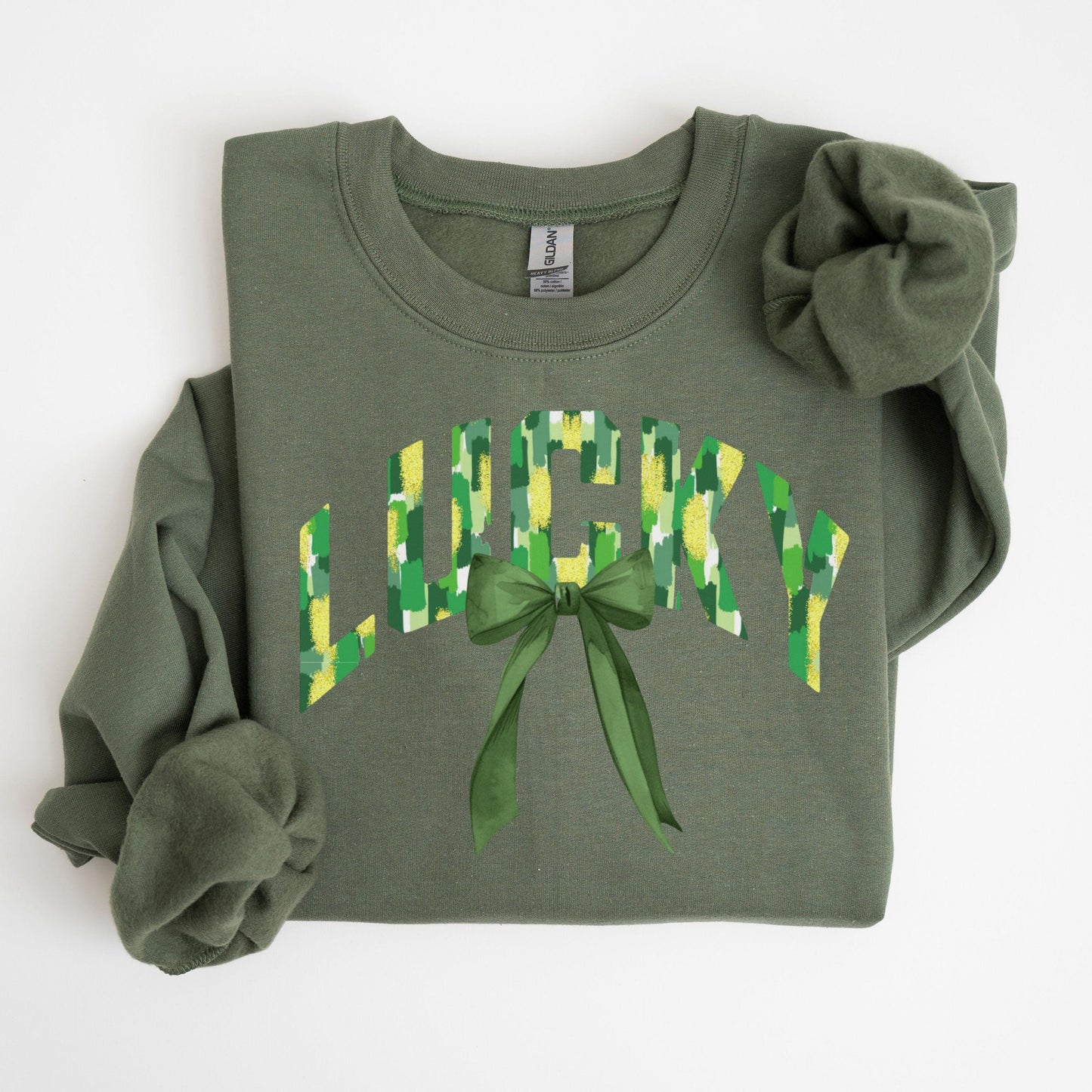 St Patricks Day Retro Shamrock Sweatshirt Funny Coquette Irish St Paddys Day Lucky Sweater Girls Four Leaf Green Brushstroke Clover Shirt