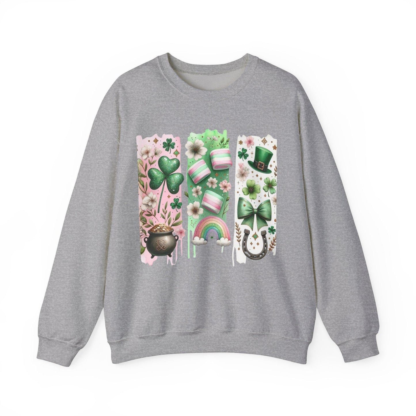 St Patricks Day Retro Shamrock Sweatshirt Funny Coquette Irish St Paddys Day Lucky Sweater Girls 4 Leaf Green Brushstroke Bow Clover Shirt