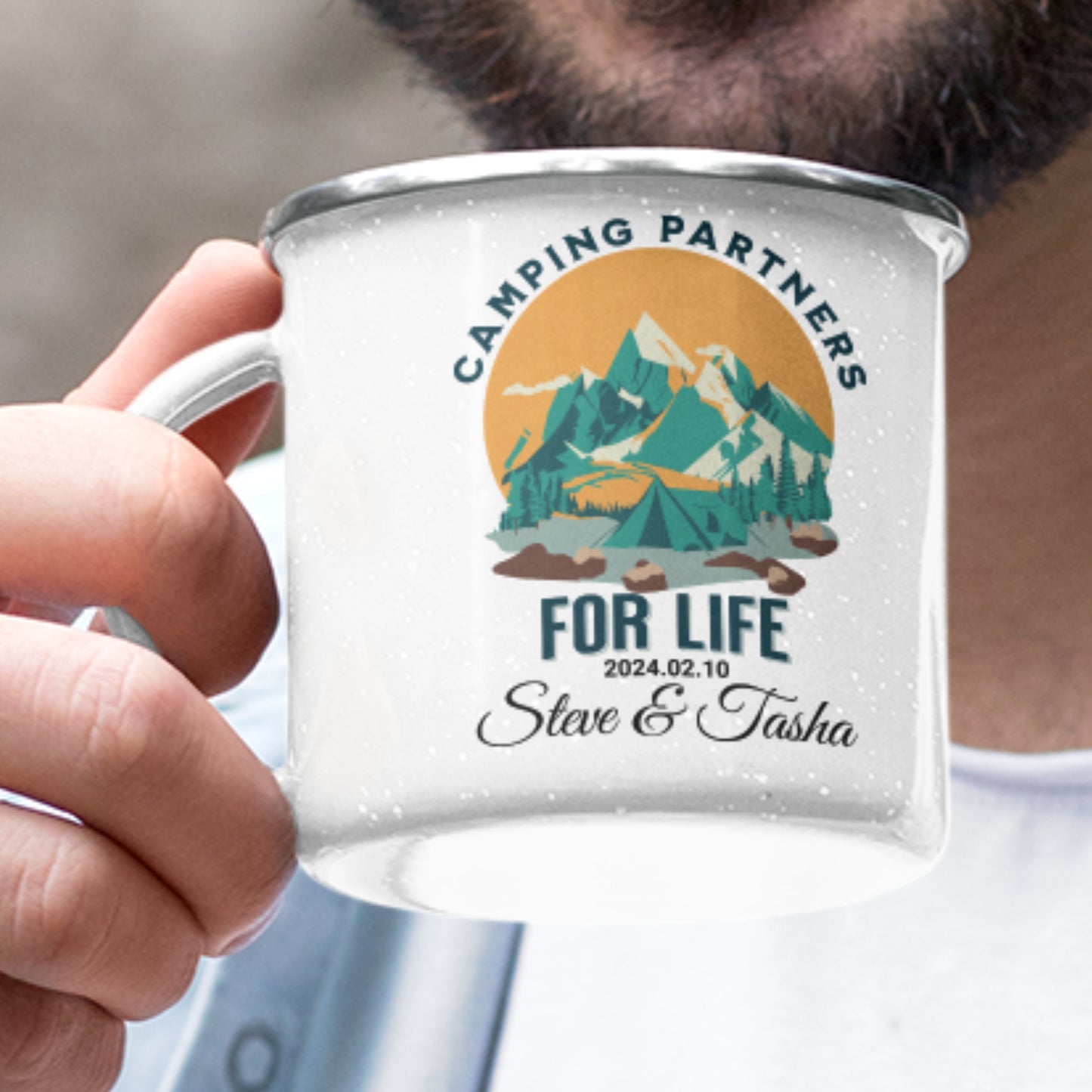 Personalized Mr Mrs Couples Wedding Camping Mug, Couple Adventure Coffee Cup, Engagement Gift for Bride and Groom Fiance, Wedding Keepsake