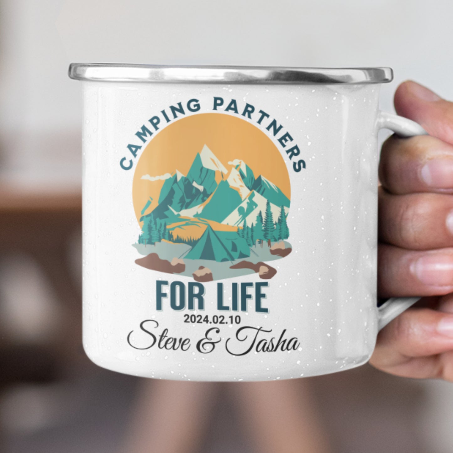 Personalized Mr Mrs Couples Wedding Camping Mug, Couple Adventure Coffee Cup, Engagement Gift for Bride and Groom Fiance, Wedding Keepsake